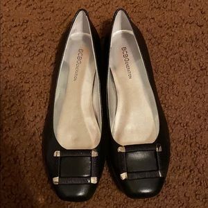 BCBG black leather flats